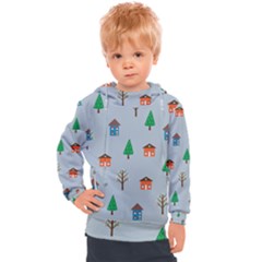 House Trees Pattern Background Kids  Hooded Pullover by Maspions