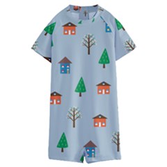 House Trees Pattern Background Kids  Boyleg Half Suit Swimwear