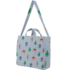 House Trees Pattern Background Square Shoulder Tote Bag