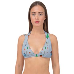 House Trees Pattern Background Double Strap Halter Bikini Top