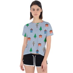 House Trees Pattern Background Open Back Sport T-shirt