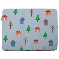 House Trees Pattern Background 17  Vertical Laptop Sleeve Case With Pocket