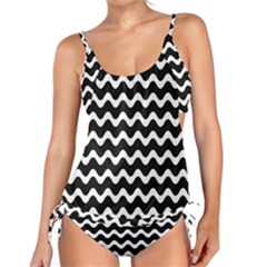 Wave Pattern Wavy Halftone Tankini Set