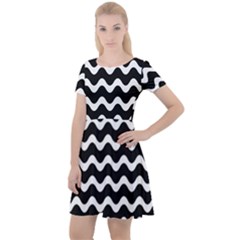 Wave Pattern Wavy Halftone Cap Sleeve Velour Dress 