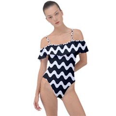 Wave Pattern Wavy Halftone Frill Detail One Piece Swimsuit by Maspions