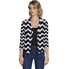 Wave Pattern Wavy Halftone Women s Casual 3/4 Sleeve Spring Jacket by Maspions