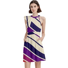 Angles Design Pattern Retro Cocktail Party Halter Sleeveless Dress With Pockets