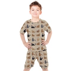 Cat Pattern Texture Animal Kids  T-shirt And Shorts Set by Maspions