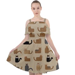 Cat Pattern Texture Animal Cut Out Shoulders Chiffon Dress