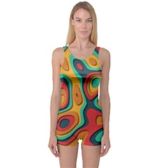 Paper Cut Abstract Pattern One Piece Boyleg Swimsuit