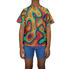 Paper Cut Abstract Pattern Kids  Short Sleeve Swimwear