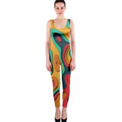 Paper Cut Abstract Pattern One Piece Catsuit