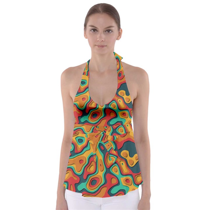 Paper Cut Abstract Pattern Tie Back Tankini Top