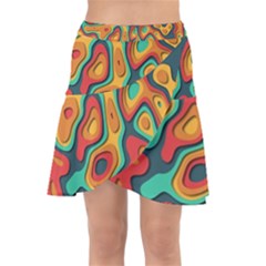 Paper Cut Abstract Pattern Wrap Front Skirt