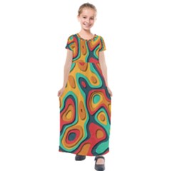 Paper Cut Abstract Pattern Kids  Short Sleeve Maxi Dress