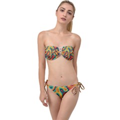 Paper Cut Abstract Pattern Twist Bandeau Bikini Set