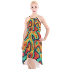 Paper Cut Abstract Pattern High-low Halter Chiffon Dress 