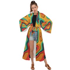 Paper Cut Abstract Pattern Maxi Kimono