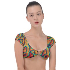Paper Cut Abstract Pattern Cap Sleeve Ring Bikini Top