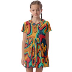 Paper Cut Abstract Pattern Kids  Asymmetric Collar Dress