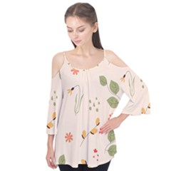 Spring Art Floral Pattern Design Flutter Sleeve T-shirt 