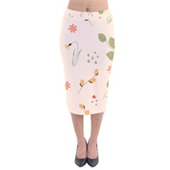 Spring Art Floral Pattern Design Velvet Midi Pencil Skirt