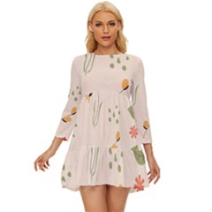 Spring Art Floral Pattern Design Long Sleeve Babydoll Dress