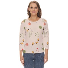 Spring Art Floral Pattern Design Cut Out Wide Sleeve Top