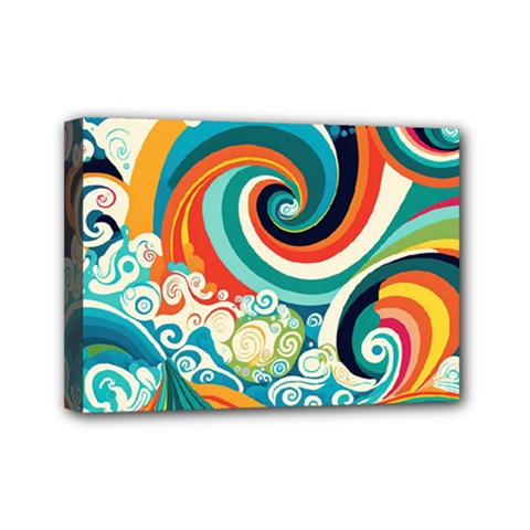 Waves Ocean Sea Abstract Whimsical Mini Canvas 7  X 5  (stretched)