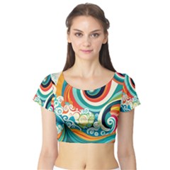 Waves Ocean Sea Abstract Whimsical Short Sleeve Crop Top by Maspions