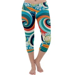 Waves Ocean Sea Abstract Whimsical Capri Yoga Leggings