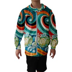 Waves Ocean Sea Abstract Whimsical Kids  Hooded Windbreaker by Maspions