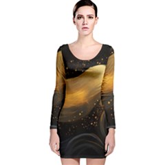 Abstract Gold Wave Background Long Sleeve Velvet Bodycon Dress