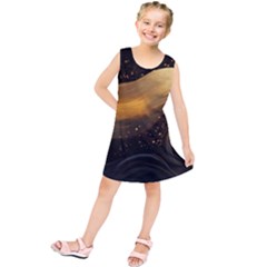 Abstract Gold Wave Background Kids  Tunic Dress