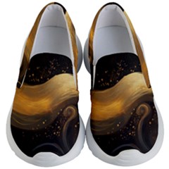Abstract Gold Wave Background Kids Lightweight Slip Ons