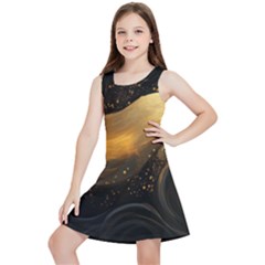 Abstract Gold Wave Background Kids  Lightweight Sleeveless Dress