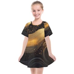 Abstract Gold Wave Background Kids  Smock Dress by Maspions