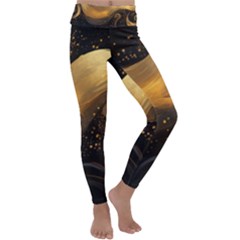 Abstract Gold Wave Background Kids  Lightweight Velour Classic Yoga Leggings