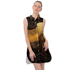 Abstract Gold Wave Background Sleeveless Shirt Dress
