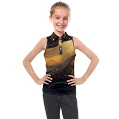 Abstract Gold Wave Background Kids  Sleeveless Polo T-shirt