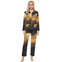 Abstract Gold Wave Background Womens  Long Sleeve Velvet Pocket Pajamas Set