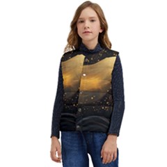 Abstract Gold Wave Background Kid s Button Up Puffer Vest	 by Maspions