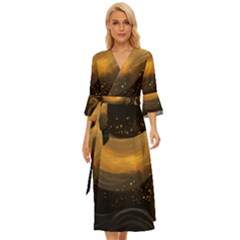 Abstract Gold Wave Background Midsummer Wrap Dress by Maspions