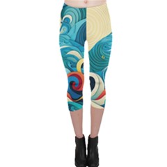 Waves Wave Ocean Sea Abstract Whimsical Capri Leggings 