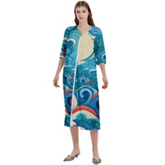 Waves Wave Ocean Sea Abstract Whimsical Women s Cotton 3/4 Sleeve Nightgown by Maspions