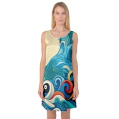 Waves Wave Ocean Sea Abstract Whimsical Sleeveless Satin Nightdress