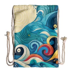 Waves Wave Ocean Sea Abstract Whimsical Drawstring Bag (large)
