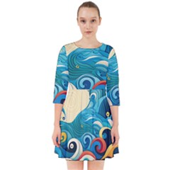 Waves Wave Ocean Sea Abstract Whimsical Smock Dress