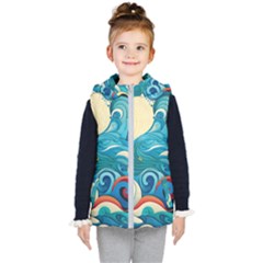 Waves Wave Ocean Sea Abstract Whimsical Kids  Hooded Puffer Vest