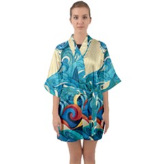 Waves Wave Ocean Sea Abstract Whimsical Half Sleeve Satin Kimono 